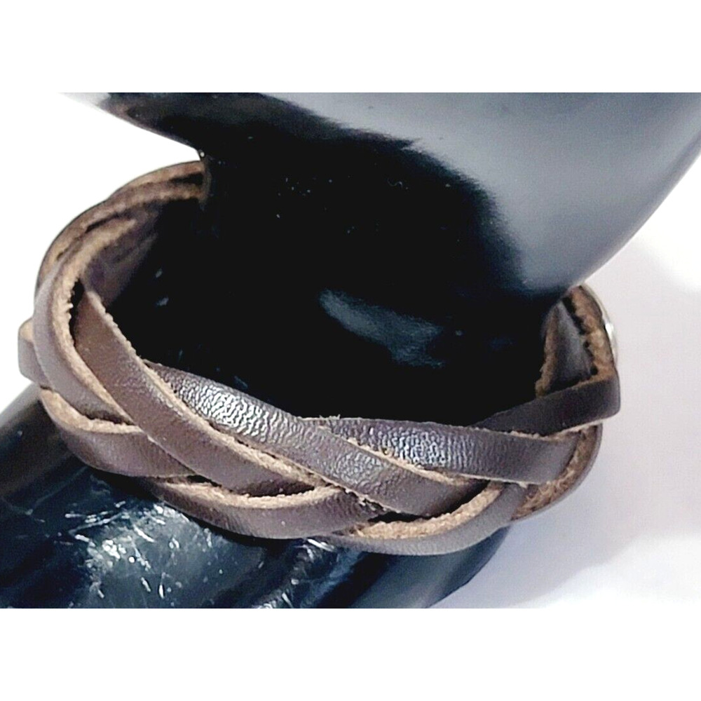 Vintage Brown Braided Leather‎ Bracelet, 8" Snap Closure Boho Unisex sbr-21